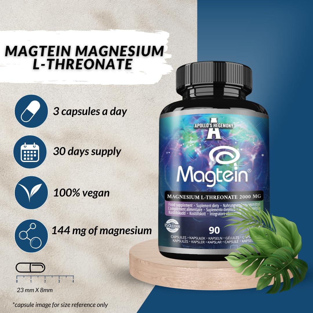 Magtein® L-treonian magnezu 144 mg w dziennej dawce - 90 wegańskich kapsułek - 30-dniowy zapas - dla wsparcia funkcji poznawczych - firmy Apollo's Hegemony