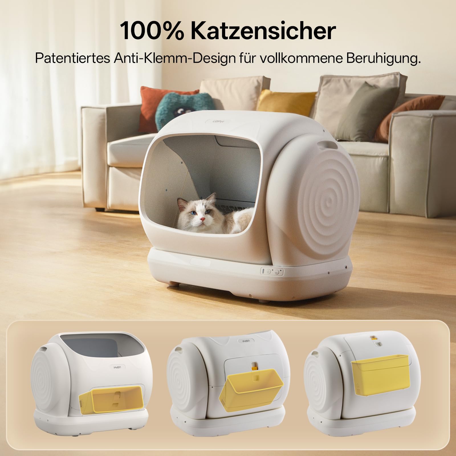 UBPET XXXL Lettiera Gatto Autopulente, 106L-Lettiera Autopulente per Gatti con Controllo App, Deodorizzatore, Grande Capacità, Lettiera Automatica per Più Gatti