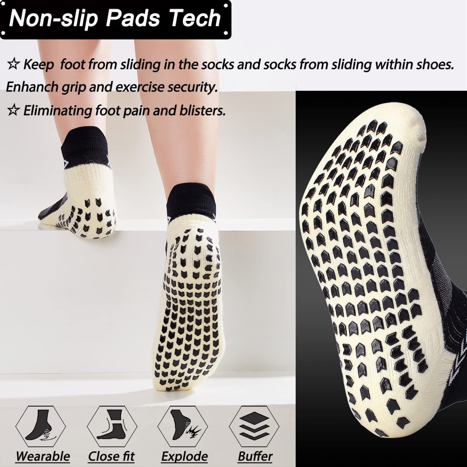 Calzini sportivi antiscivolo per uomo donna Calzini, Morbido cotone Traspirante Elastico Calzini atletico per calcio Corsa Bici da corsa Ciclismo Escursionismo Basket Tennis Yoga…