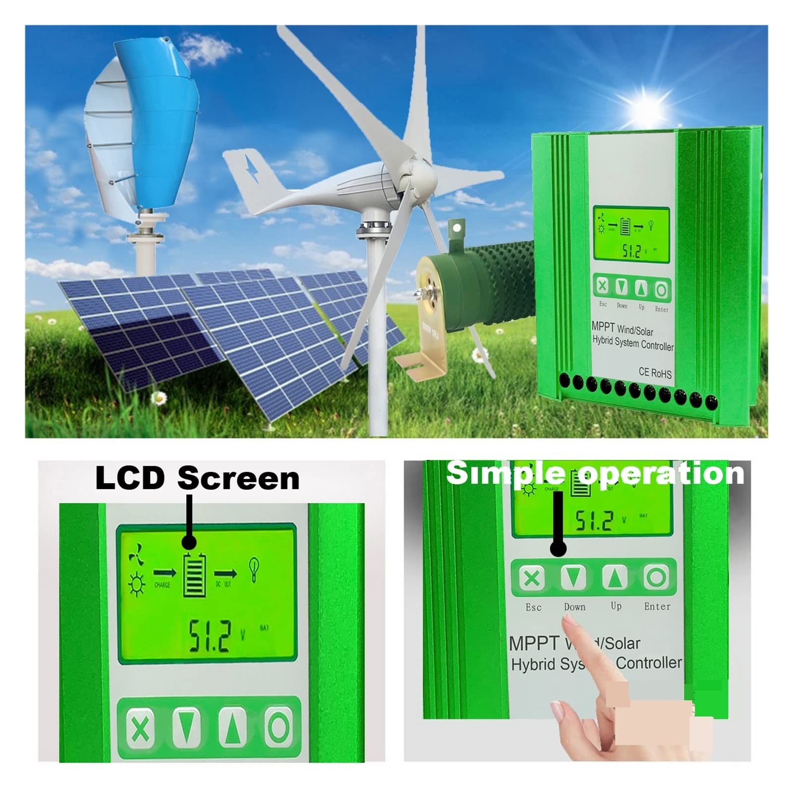 12V 24V 48V 4000W hybrydowy wiatrowy regulator ładowania słonecznego MPPT generator wiatrowy układ słoneczny do akumulatora litowo-ołowiowego Lifepo4(Wifi,800W Solar800W,12V)