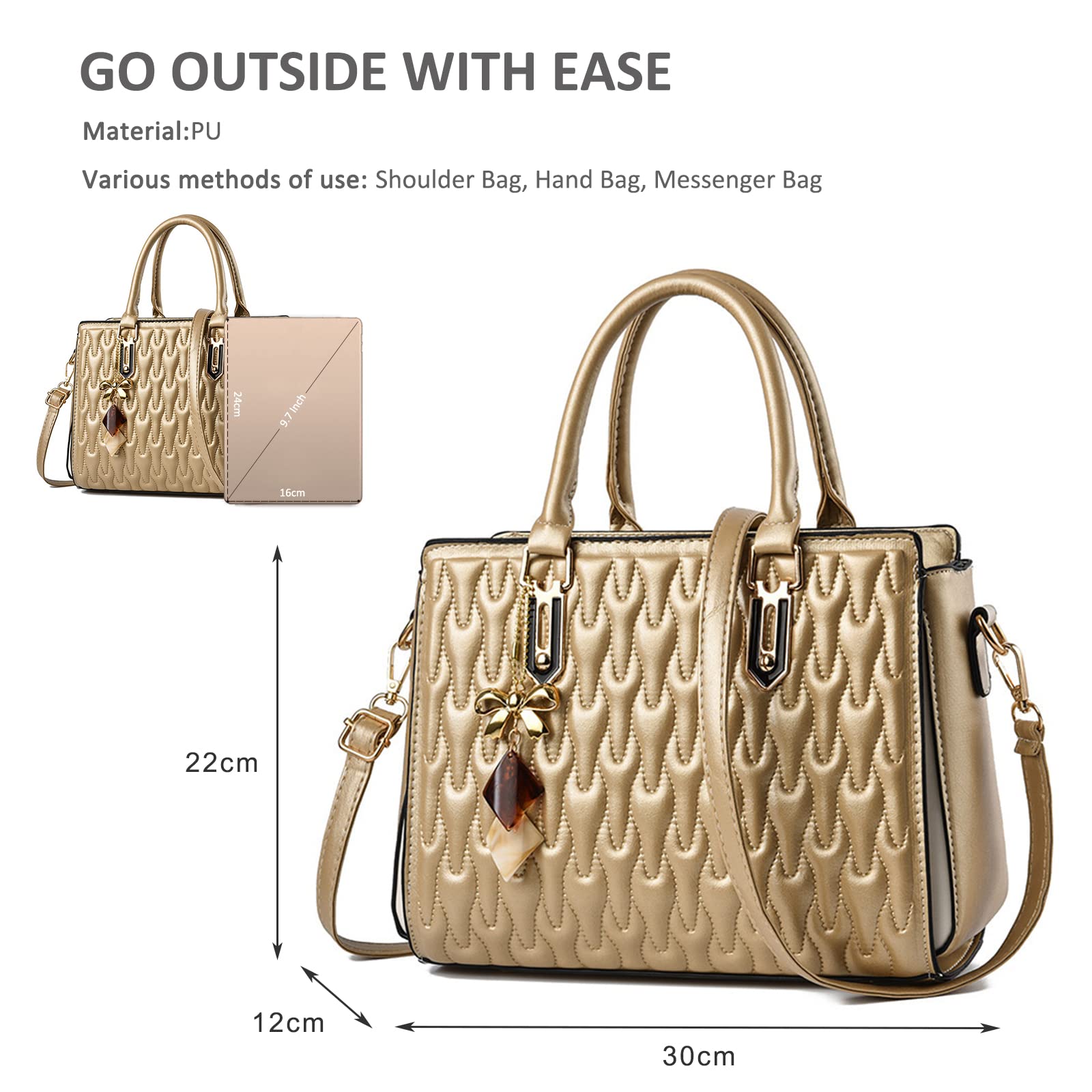 NICOLE & DORIS Borsa Donna Moda Borse a Mano Elegante Borsa a Tracolla PU Pelle Borsa Spalla con Stampa Borse Tote Pochette Borsetta con Ciondolo Oro