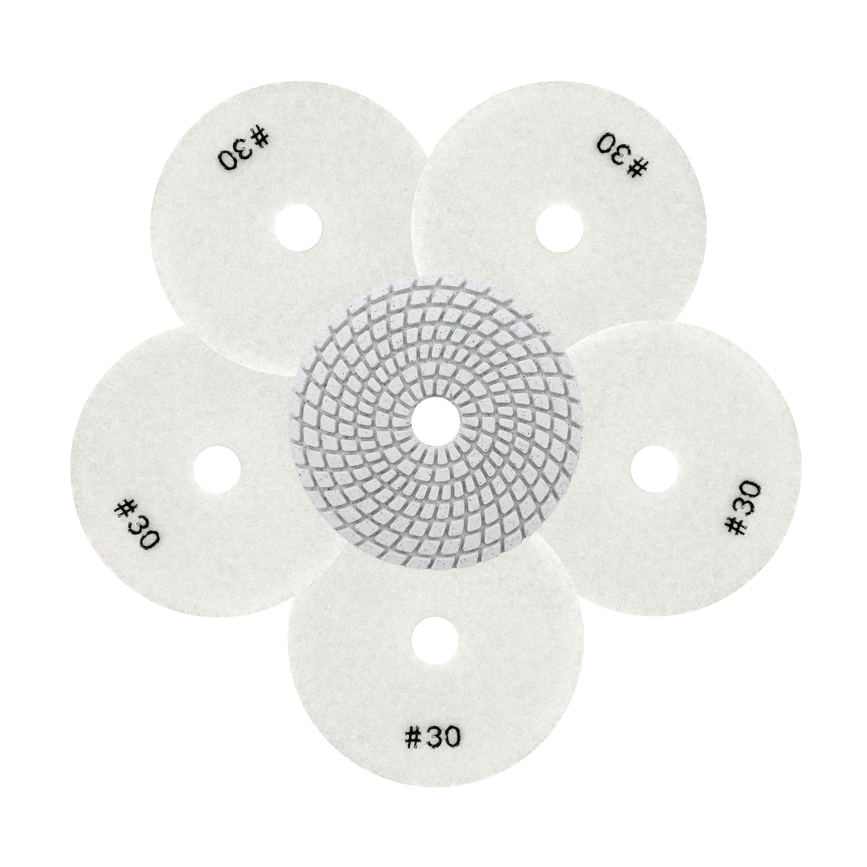 QUEFORET Diamond Polishing Pads Grit 30-6pcs Wet Sanding Discs 100mm for Granite Marble Quartz Artificial Stone