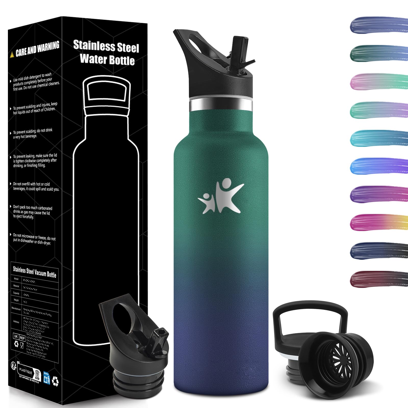 HoneyHolly Thermos Water Bottle, 750 ml, BPA-Free, Thermal Bottle, Double-Walled Vacuum Bottle, Thermal Bottles, 18/8 Stainless Steel, Steel Water Bottle, with Straw, Thermos for Gym, Sport, Bike
