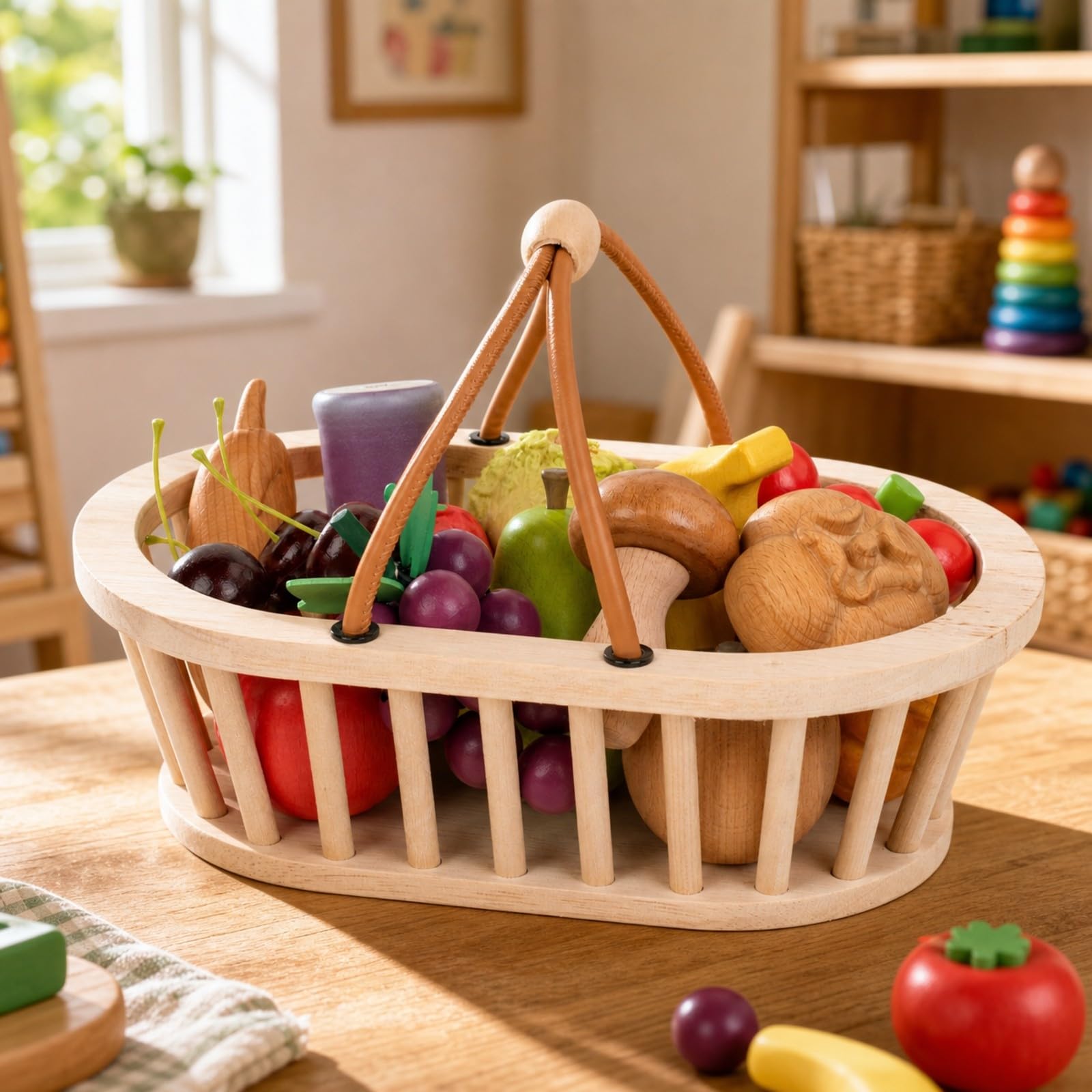 23 Pezzi Giocattolo di Cibo Finto Colorato Set di Alimenti Vegetali in Legno Realistico Accessori Giocattolo per Apprendimento Precoce
