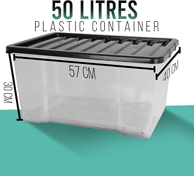KLASS 3 x 50 Litre Storage Boxes with Lids Set of 3, Clear Multipurpose Nestable Stackable Plastic Storage Box With Lid 50L Clear Containers For Home, Kitchen, Garage, Office, Accessories