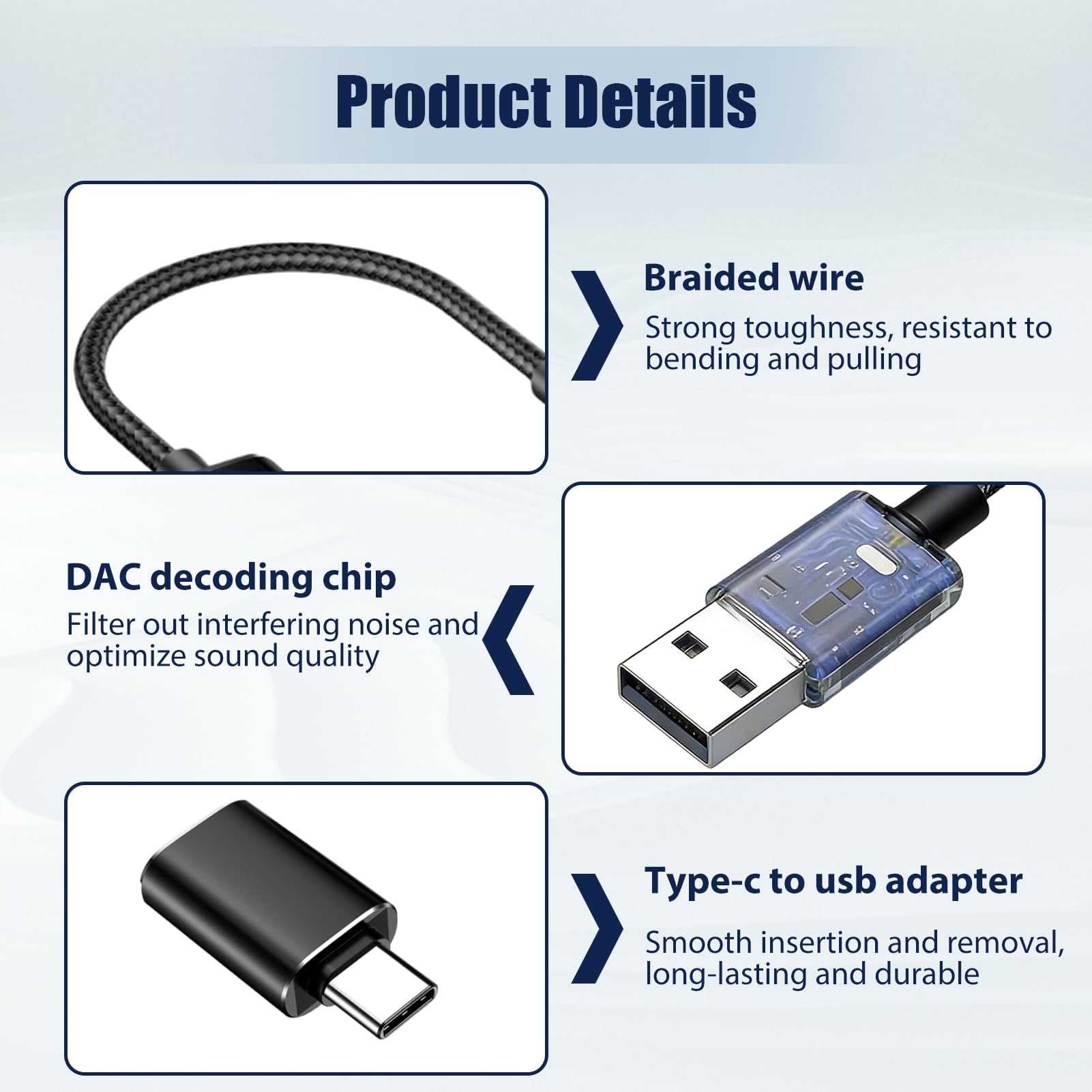 Adaptador de Audio USB a Jack 3,5mm 2 in 1, Tarjeta de Sonido Externa USB, Adaptador de Auriculares y Micrófono con Convertidor USB-B a USB-C, Plug and Play para PC Portátil Desktop - 4