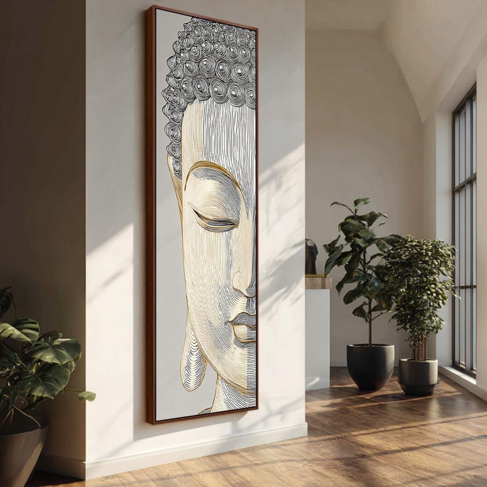 XINBAO Dark Buddha Print, Vertical Minimalist Zen Decor, Spiritual Buddha Portrait, Hindu Painting, Buddhism Canvas Wall Art(65x195cm/Frameless)