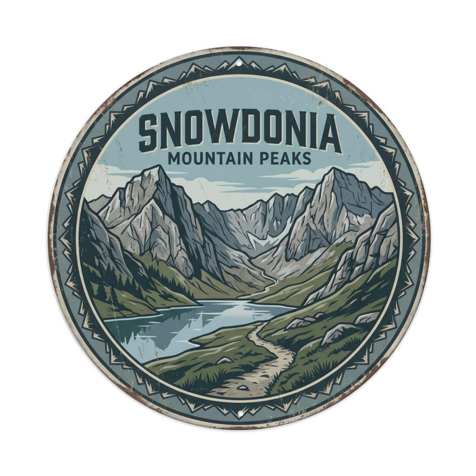 Gtthok Vintage Style-19 Vintage Travel Snowdonia Peaks Wales Metal Tin Sign Plaque Wall Decor For Cafe, Club, Garden Round Metal Poster 8X8inch