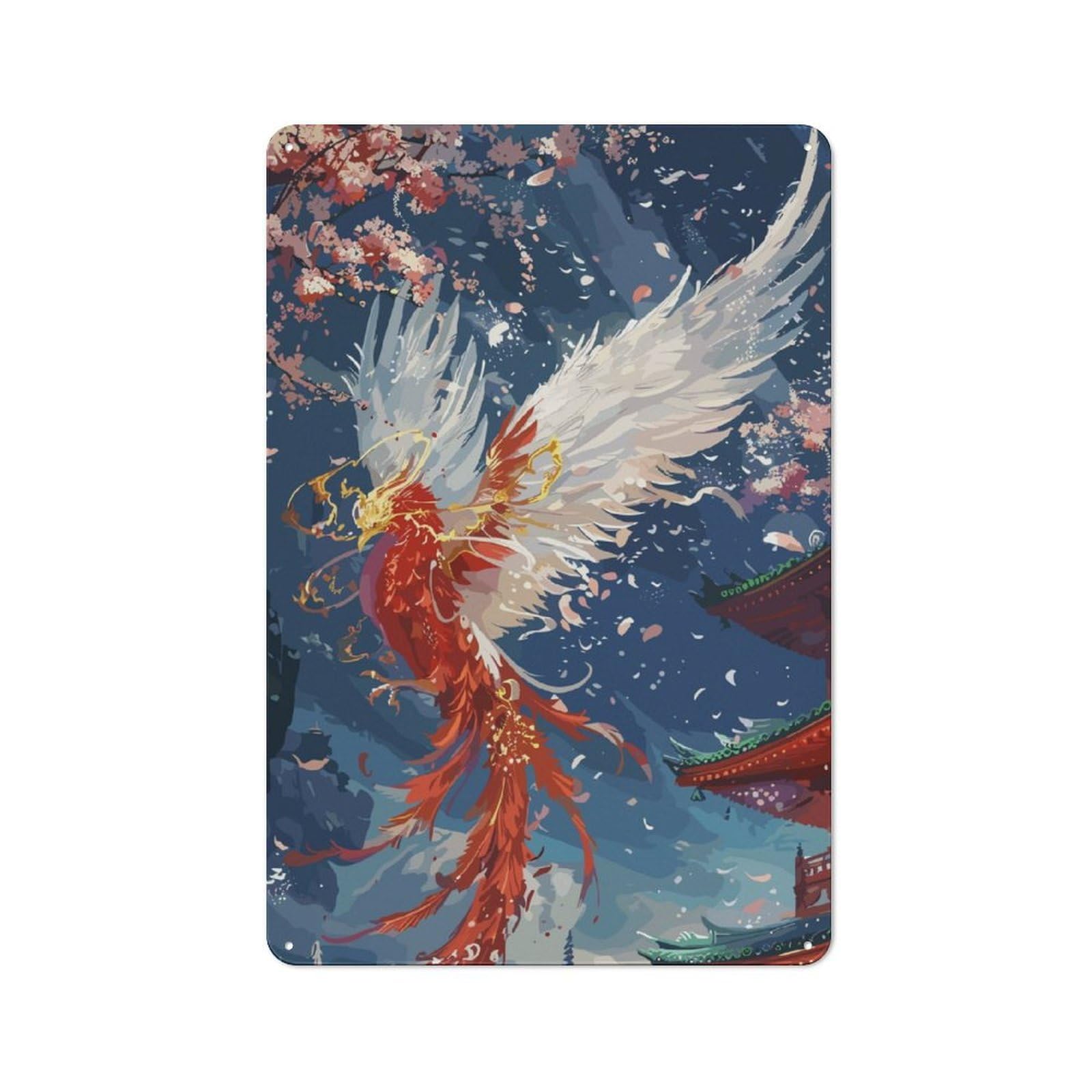 Junmoney Japanese Phoenix Retro Metal Plaque 30X20cm For Bar Or Restaurant, Suited To Restaurant Interior Fans