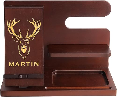 Miniatura 3 de Estación de acoplamiento de madera para teléfono, organizador de mesita de noche, múltiples opciones de estilo, accesorios para hombres, marido,