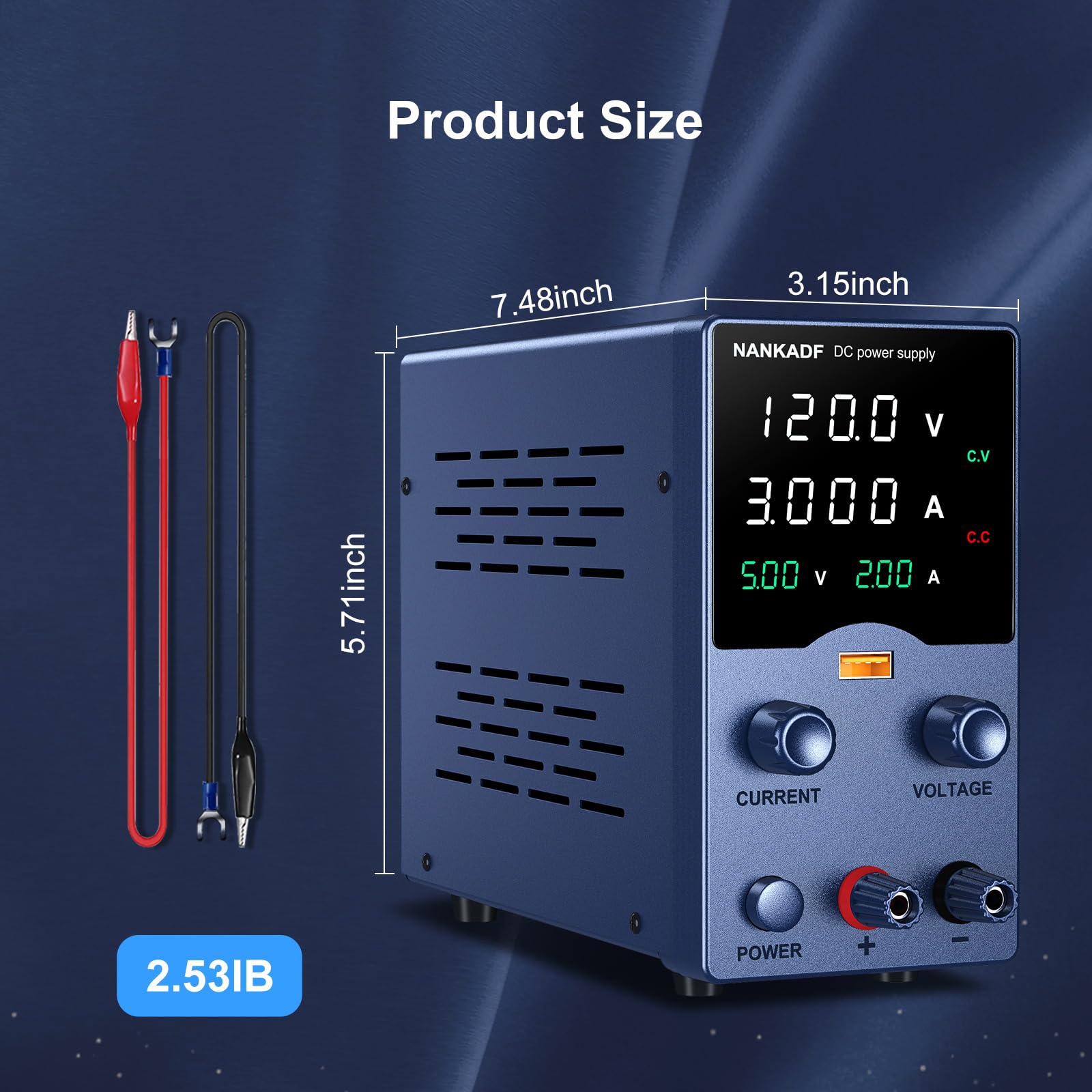 Labornetzteil, DC-Netzteil, Labornetzgerät mit Drehknopfverstellung, einstellbares Schaltnetzteil mit 5V 3,6A USB-Schnellladefunktion (120V 3A)