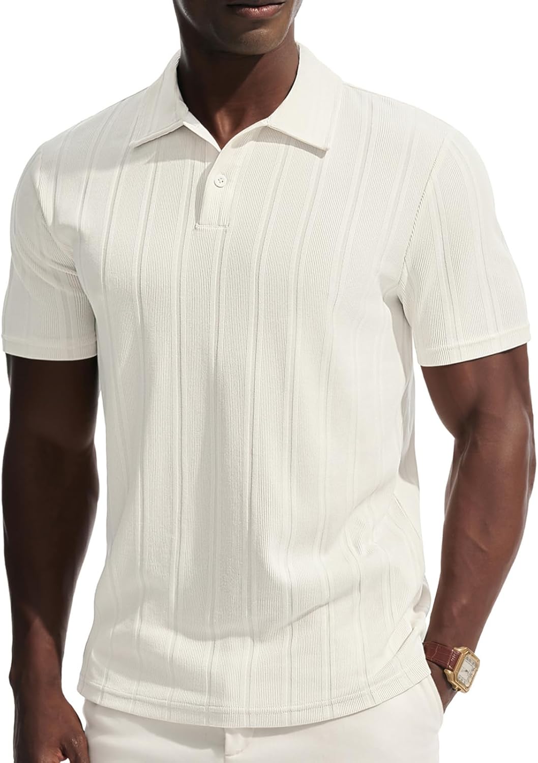 PJ PAUL JONES Mens Textured Polo Shirts Short Sleeve Casual Classic Polo Stretchy Golf Shirts
