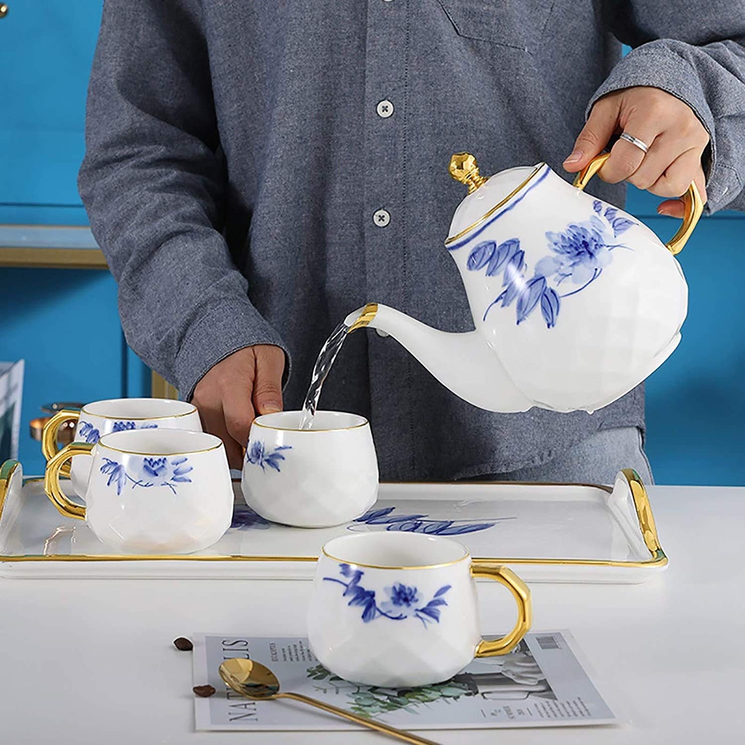 Set da tè in Porcellana - Servizio Tazza da tè per 6, per tè/caffè, pomeriggio Tea Party (Bianco)