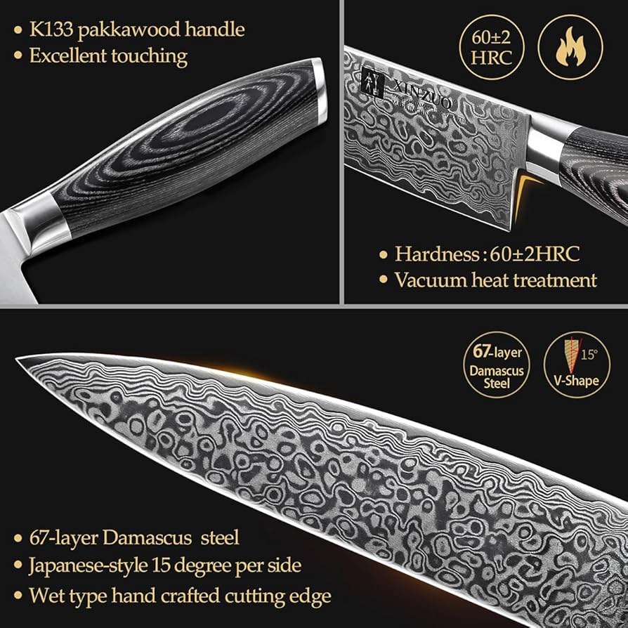 Amazon | XINZUOシェフナイフ20.1cm ダマスカスキッチンナイフ