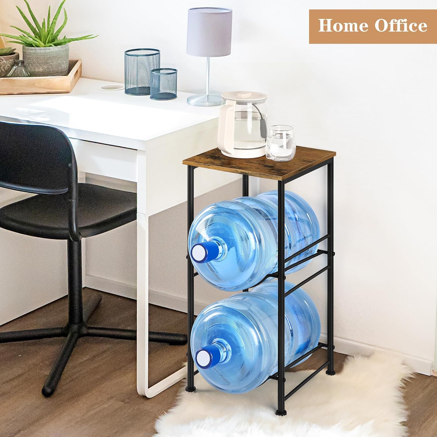 Water Jug Holder 5 Gallon Water Bottle Storage Rack Water Dispenser Stand with Top Shelf 5 gal water Jug Storage Rack for Kitchen, Dining Room, Office, Rustic Brown