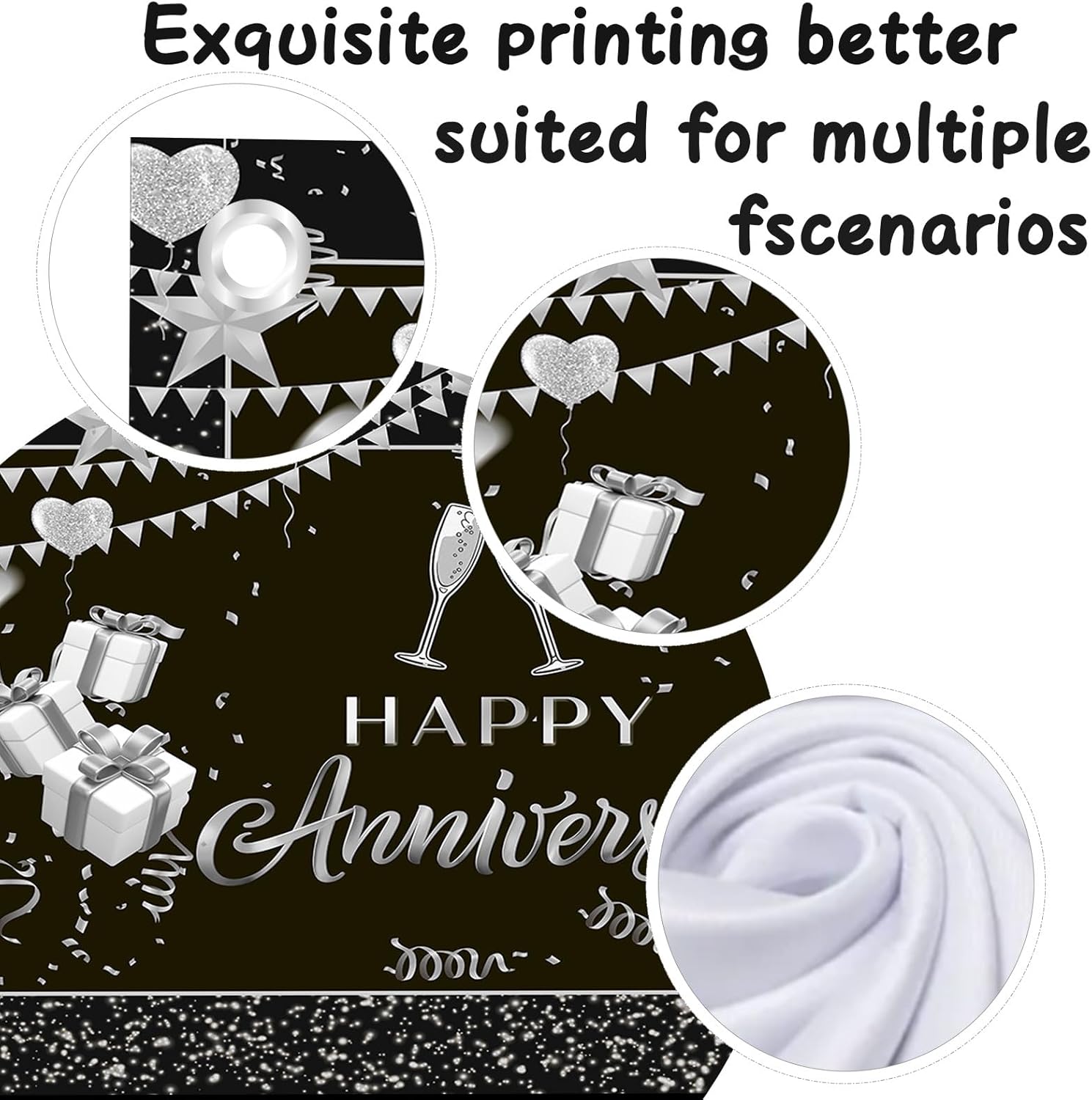 Happy Anniversary Backdrop Wedding Anniversary Banner Poster Sign We Still Do Photo Background Party Decorations Supplies Black and Silver 6x4 ft - Image 3