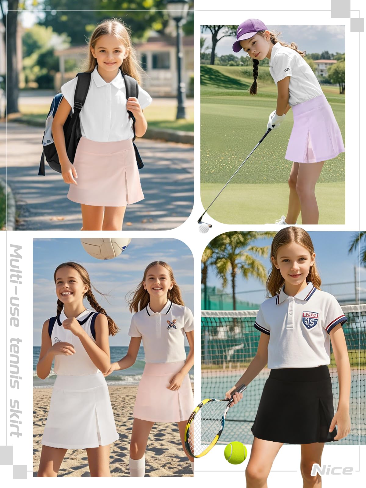 Mädchen-Tennisrock mit Shorts-Tasche, hohe Taille, athletischer Skort für Kinder, Netzstoff, A-Linie, Röcke für Golf, Laufen