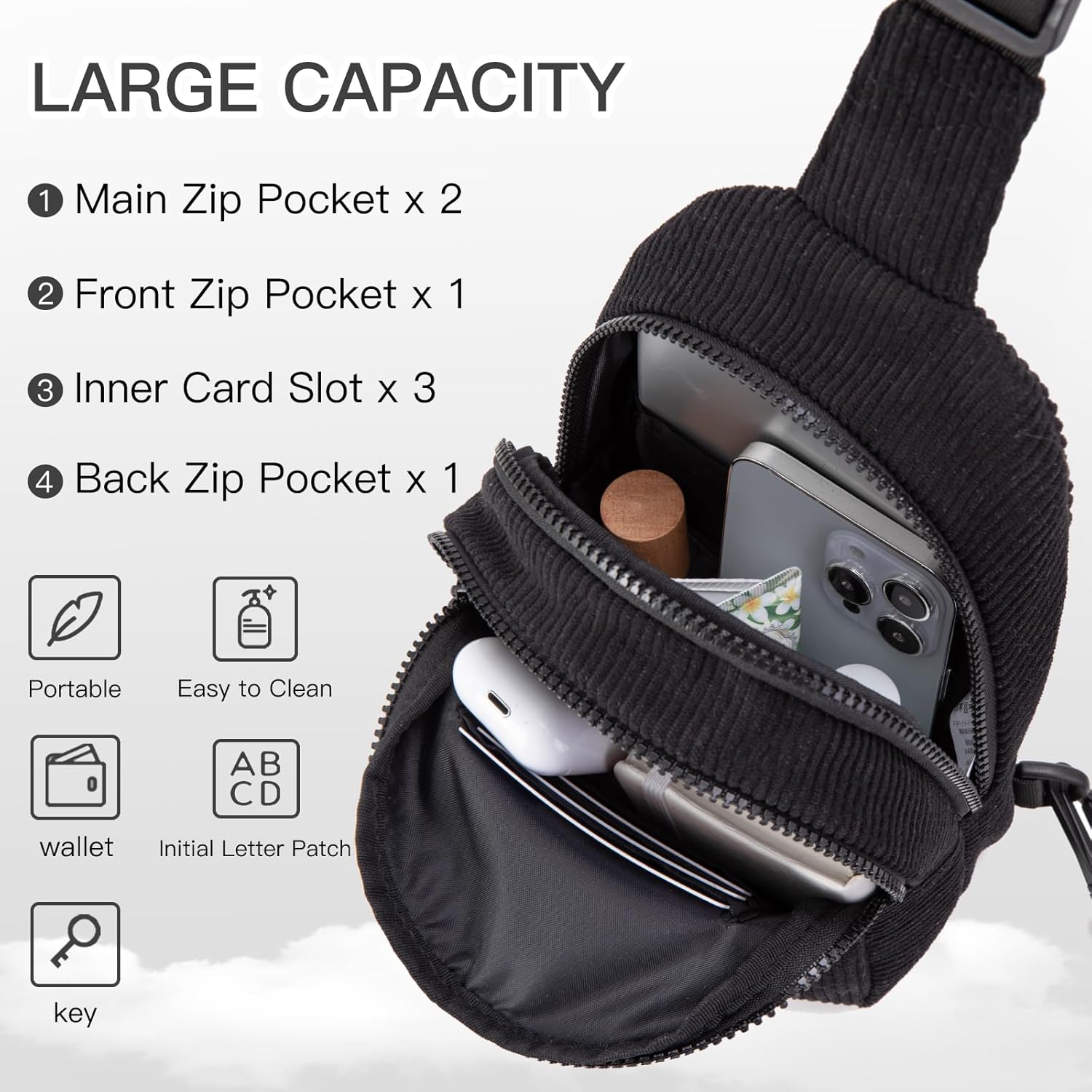 Small Corduroy Sling Bag Initial Crossbody Bag Fanny Pack for Girls Personalized Birthday Gifts for Teen Girls Gifts - Image 3