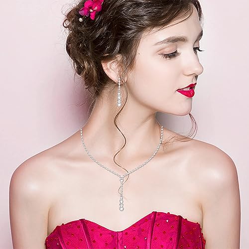 Miniatura 8 de Collar de plata y aretes pulsera de cristal para novia juegos de joyas de boda para novias damas de honor accesorios de disfraz para mujer Zirconia