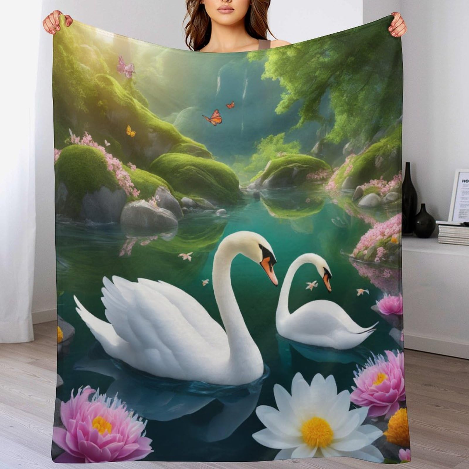 Couverture de lit flannel cygne pour partager des moments chauds et douillets
