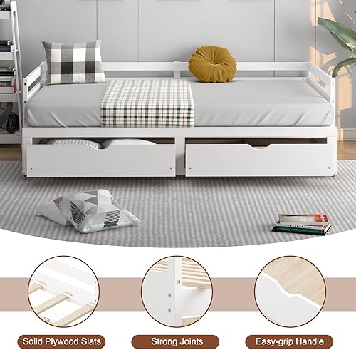 Miniatura 5 de DORTALA Moderna cama nido de tamaño individual a matrimonial con nido extraíble y 2 cajones de almacenamiento cama nido individual para niños y