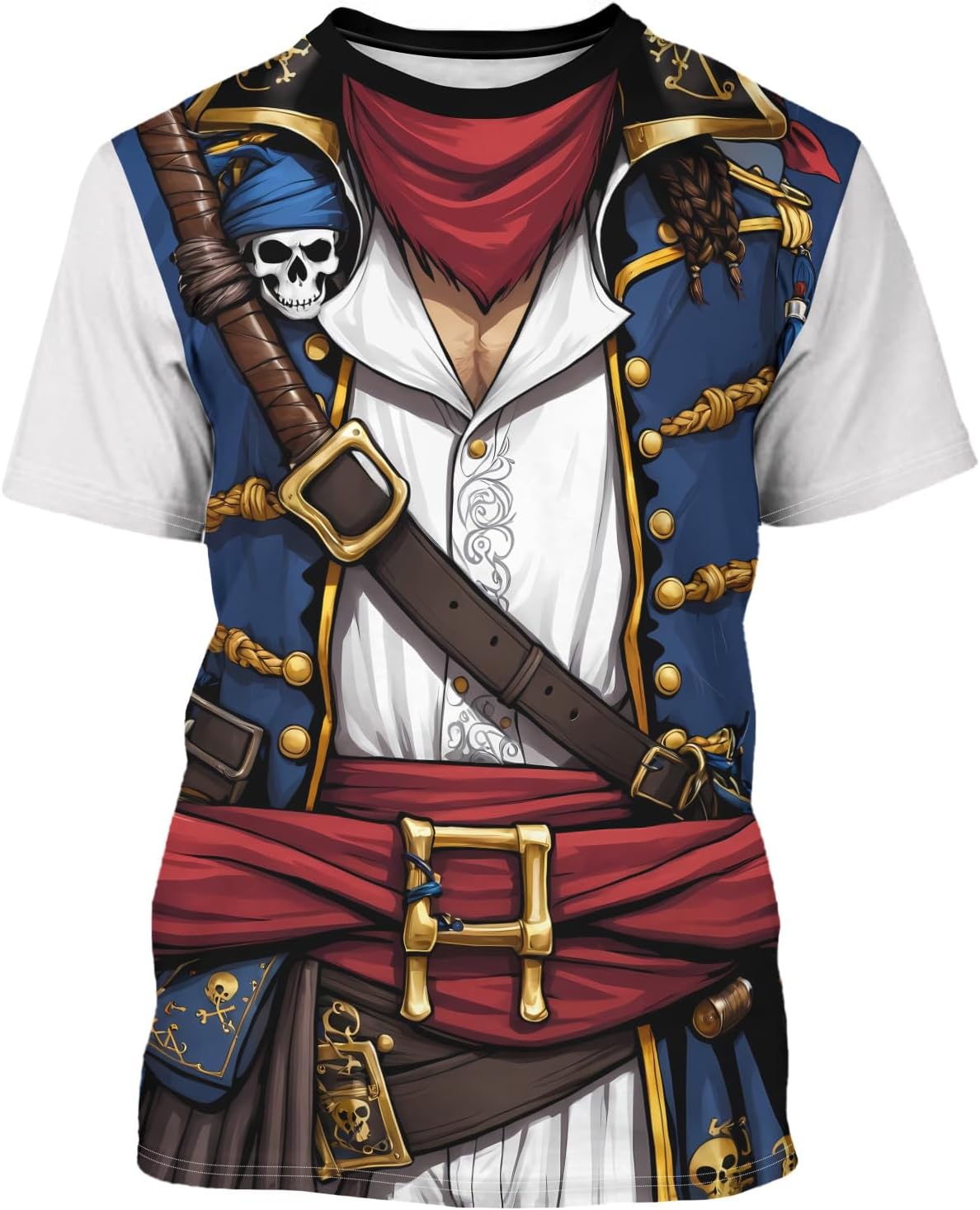 THE PIRATE KING Anime Pirate Captain Tee Tuxedo T-Shirt Funny Cosplay Costume Tee Crewneck Short Sleeve Casual Top Unisex