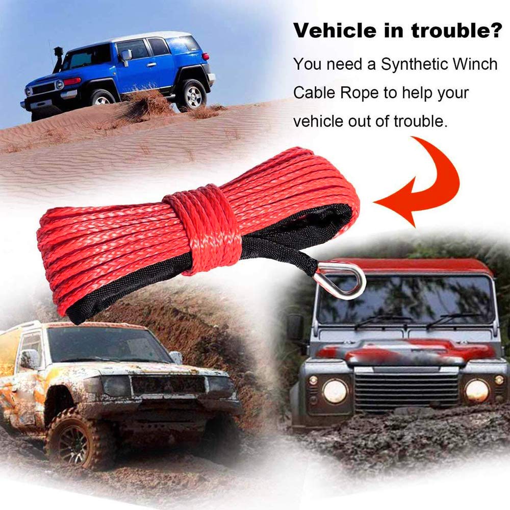 Corde de treuil en nylon Câble de remorquage de 15 m avec résistance à la rupture de 7 700 lb Ligne de traction synthétique à 12 brins compatible avec les véhicules tout-terrain