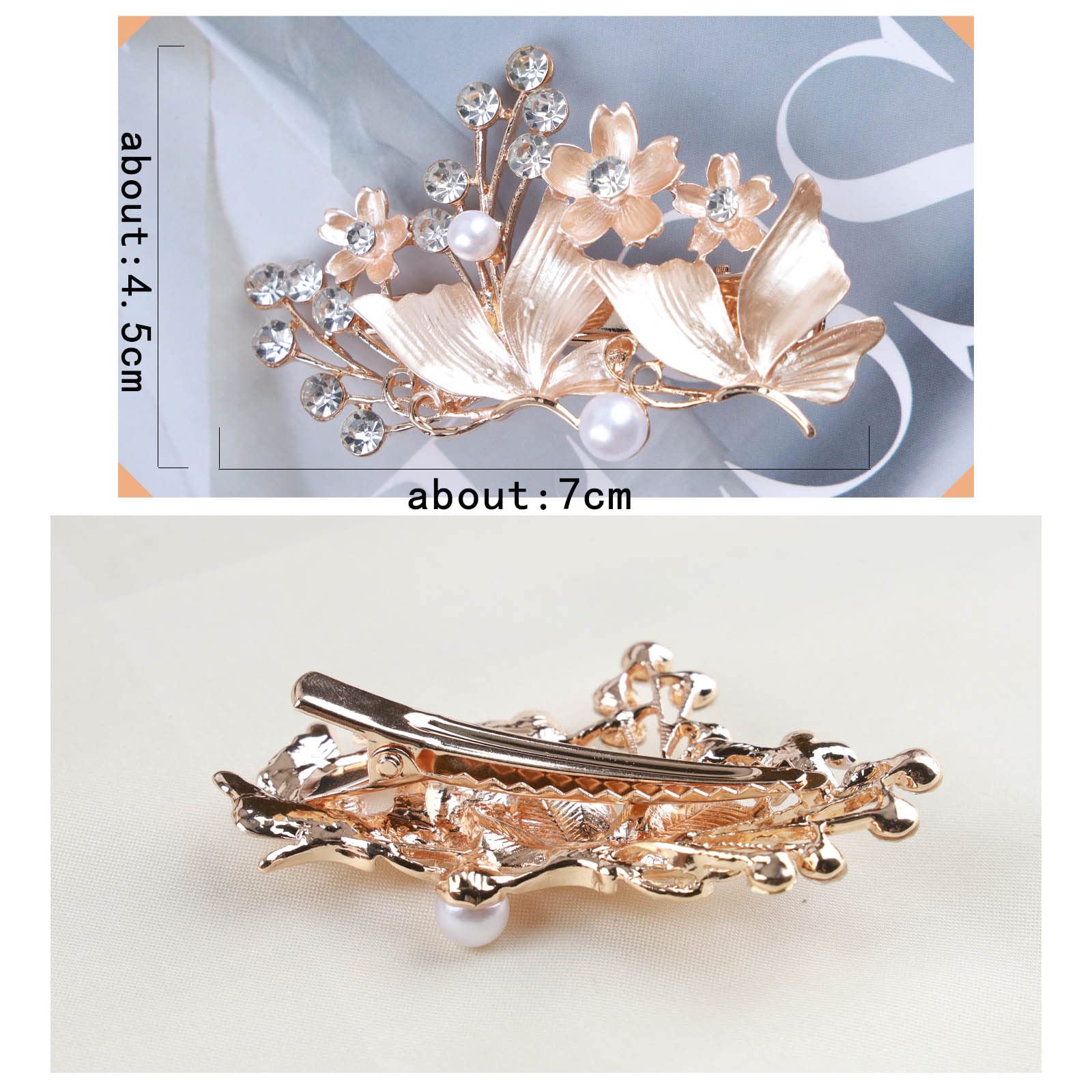 TseenYi Barrette Fleur De Mariage Or Cristal - Barrette Perle Papillon Strass Pour Coiffure Mariée