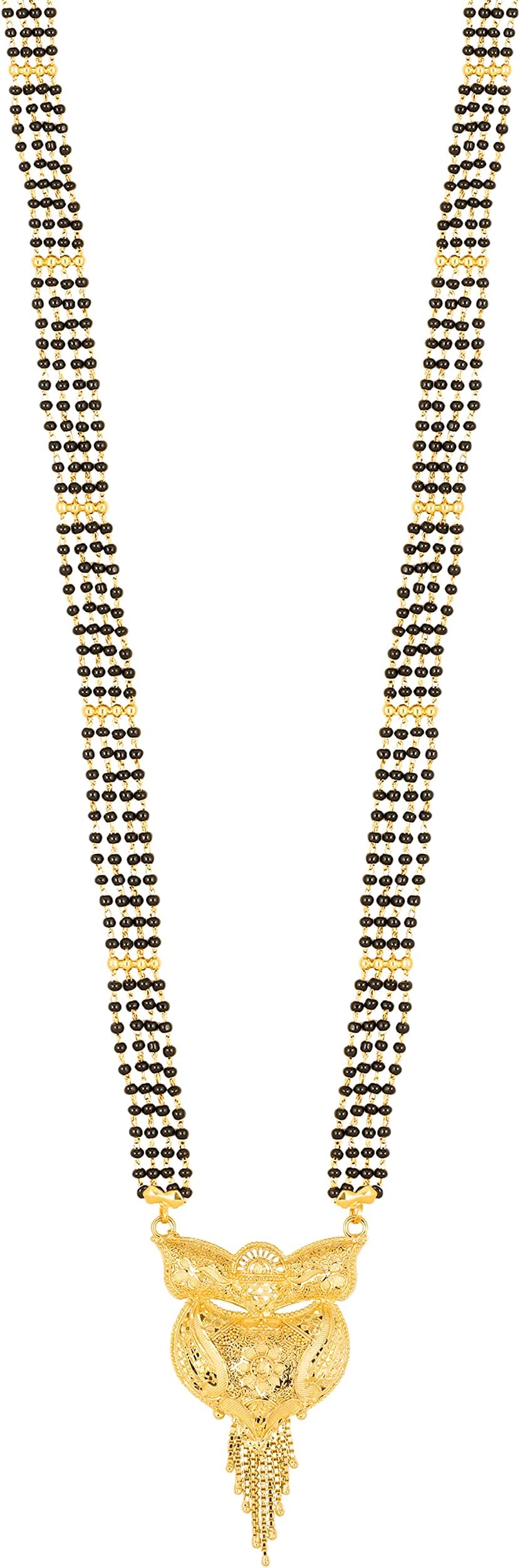 Mangalsutra For Women Girls Ladies Temple South Indian Traditional 1 Gram Gold Stylish Maharashtrian Long Double Chain Wati Mangal sutra Pendant Tanmaniya Black golden Nallapusalu Chains-658