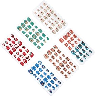 Outanaya 144 Peças De Unhas Postiças Infantis Cobertura Completa Unhas Falsas Prensa De Natal Nas Unhas Envoltório De Unhas De Natal Boneco De Neve Decalques De Unhas Salão De Arte De