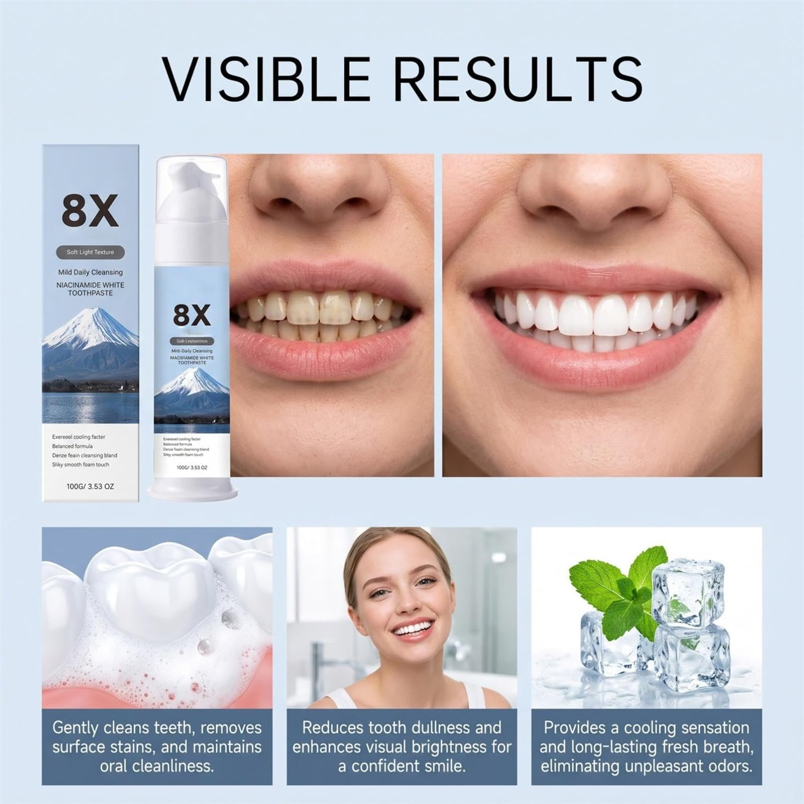 Dentifricio sbiancante in schiuma alla niacinamide (3pcs) | aiuta a rimuovere le macchie superficiali, pulizia profonda, alito fresco, favorisce un sorriso più luminoso, igiene orale