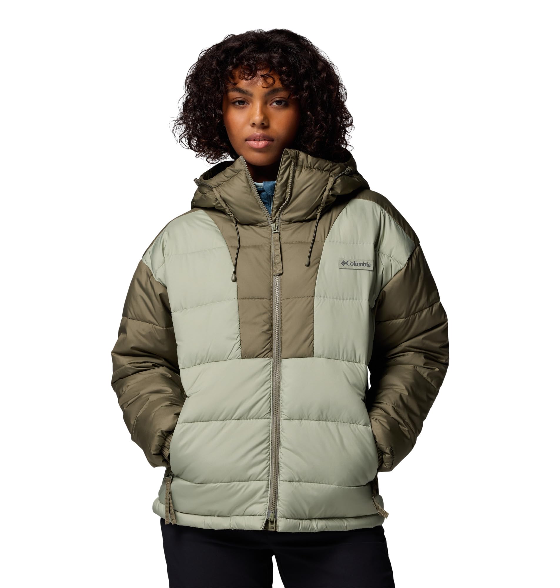 Columbia Women's Pike Lake 3 Hooded Jacket, Hooded Puffer Jacket, Safari/Stone Green, Medium