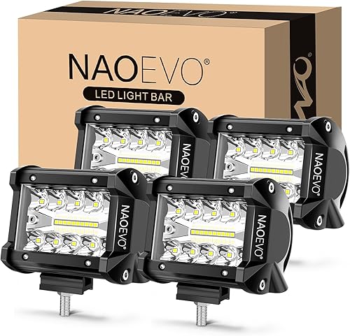 NAOEVO Luces LED de 4 pulgadas, 240 W, 24,000 lúmenes, luces LED antinieblaconduccióntodoterreno, barra de luz LED con combo de inundación puntual,