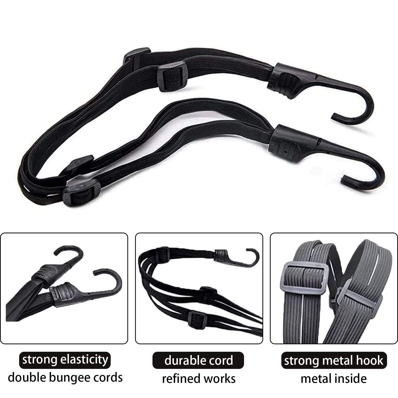 Filet élastique Pour Casque Moto - Lot De 2 - 30x30 Cm - 4 Crochets - Double Couche - Fixation Bagages Vélo, VTT - 12