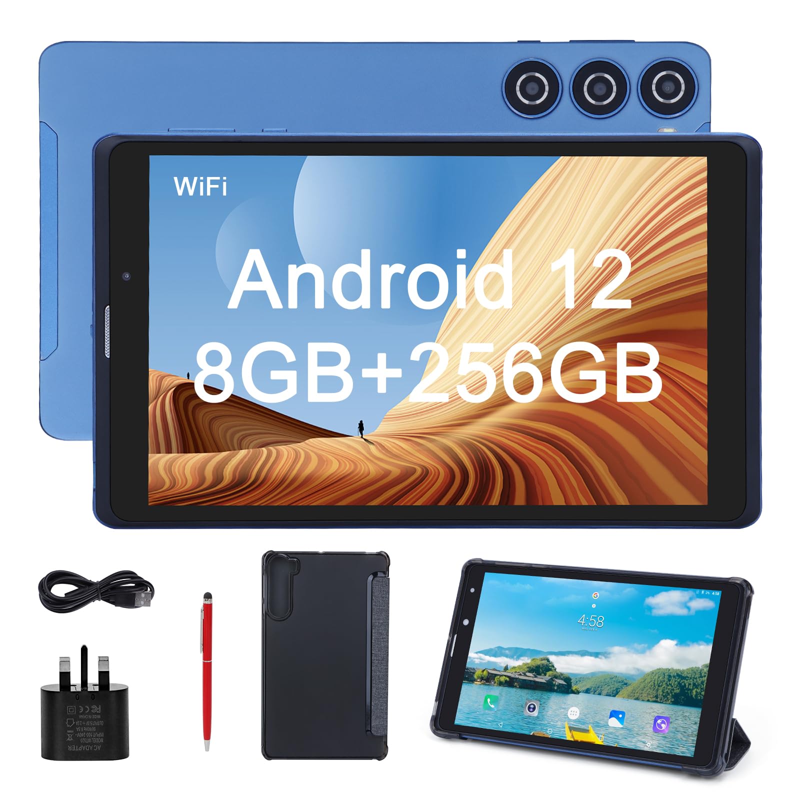 C idea 8 inch Android 12 Tablets,8GB RAM+256GB ROM(64GB TF),5.0 MP + 8.0 MP Dual Camera,HD Touchscreen Tablets With SIM Card Slot(Blue), CM835
