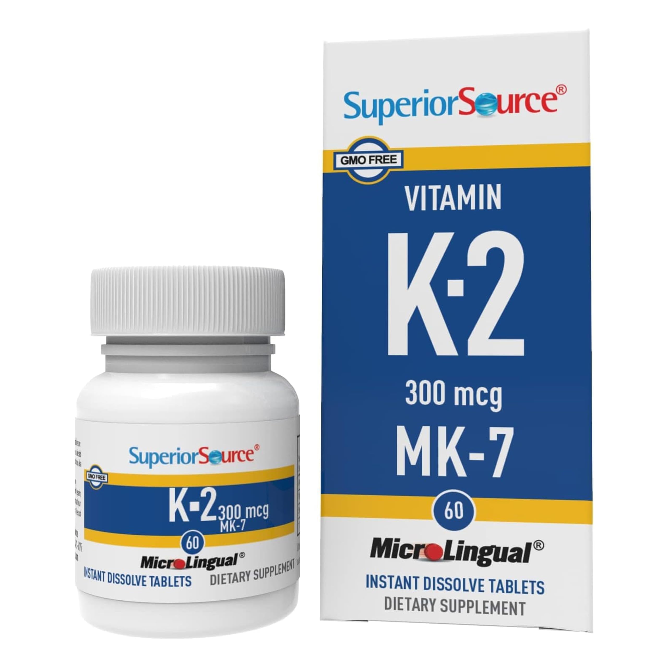 Superior Source Vitamin K2 MK-7 (Menaquinone-7), 300 mcg - Bone Strength & Health Support Supplement - Aids Healthy Heart Function - Bariatric-Friendly - 60 Sublingual Dissolving Tablets