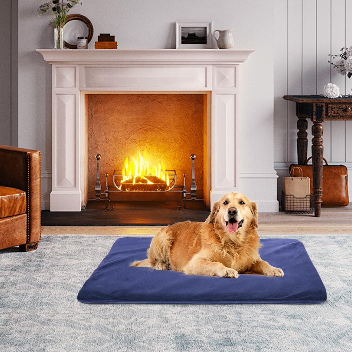 RIOGOO Coussin Chauffant pour Animaux de Compagnie, Grand pour Chien et Chat Coussin Chauffant électrique pour Chiens et Chats Tapis Chauffant d'intérieur(81x50cm)