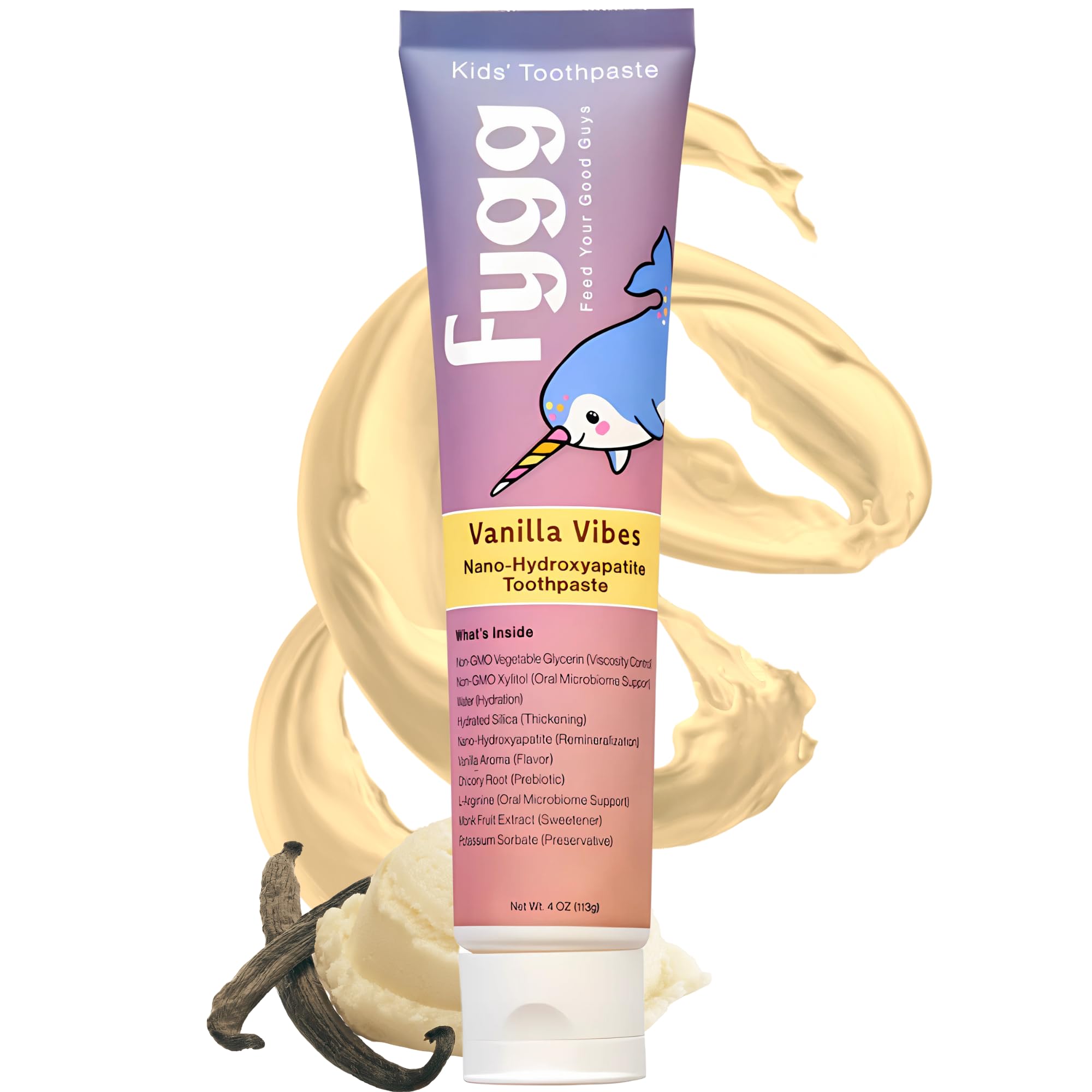 fyggNano Hydroxyapatite Toothpaste (Vanillia Vibes) | Vanilla Kids Tooth Paste with Prebiotics (4 Oz) | Natural & Fluoride-Free | Proprietary Enamel Remineralizing & Repair | Dentist Formulated
