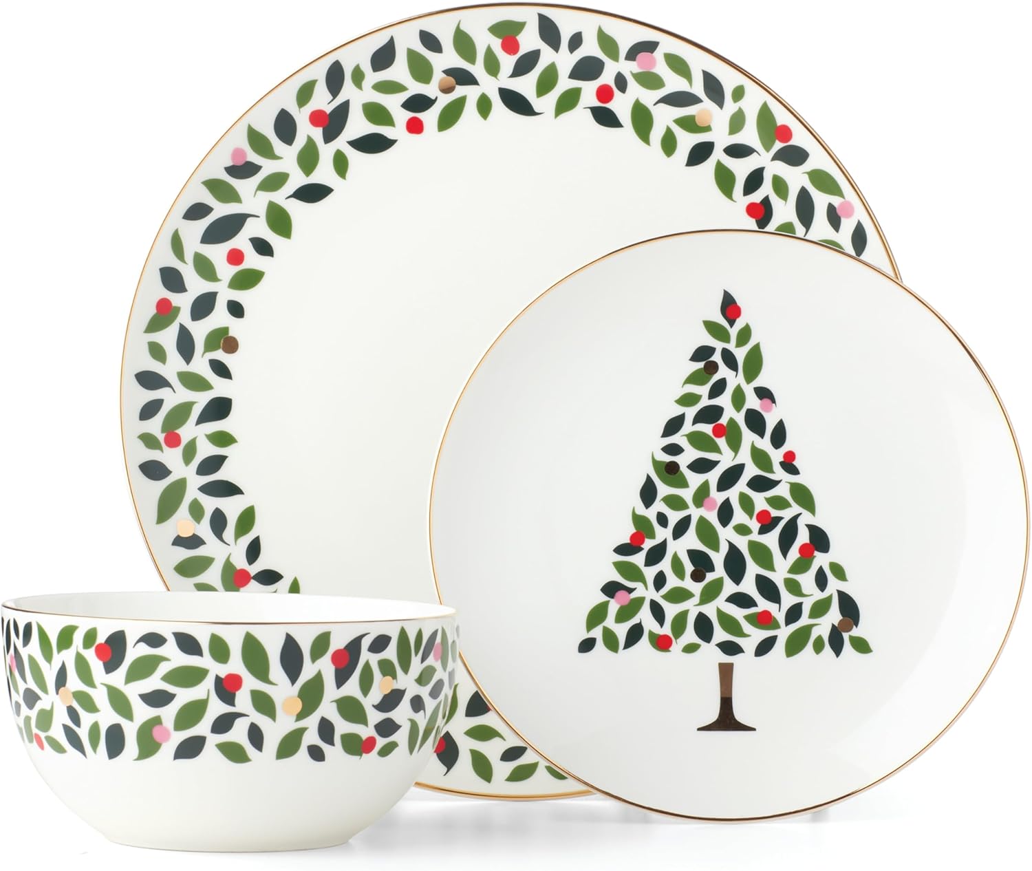 kate spade new york Evergreen 4-Piece Accent Plates, 4 Count, White, Christmas Dinnerware Set, Holiday Hosting
