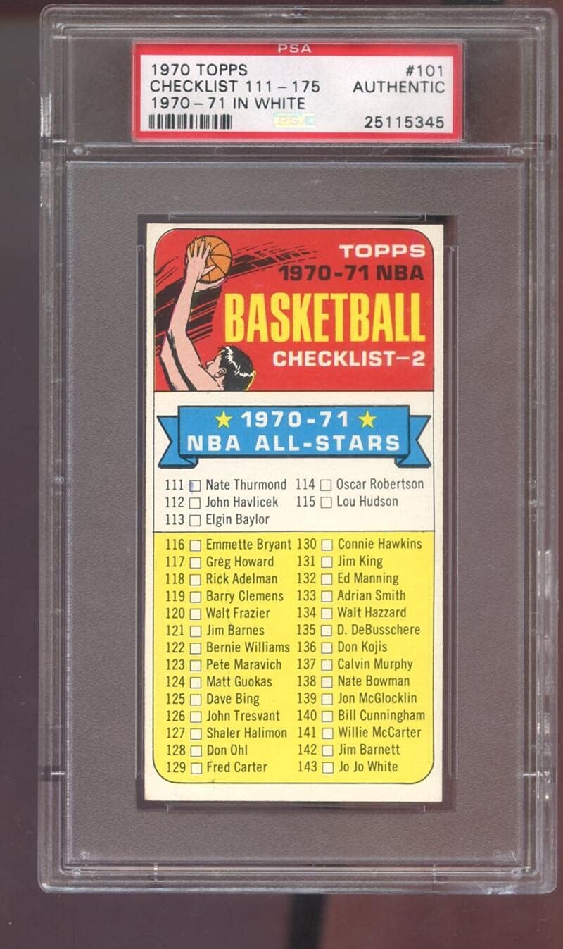 1970-71 Topps #101 Checklist 111-175 In White PSA AUTH Graded Basketball Card