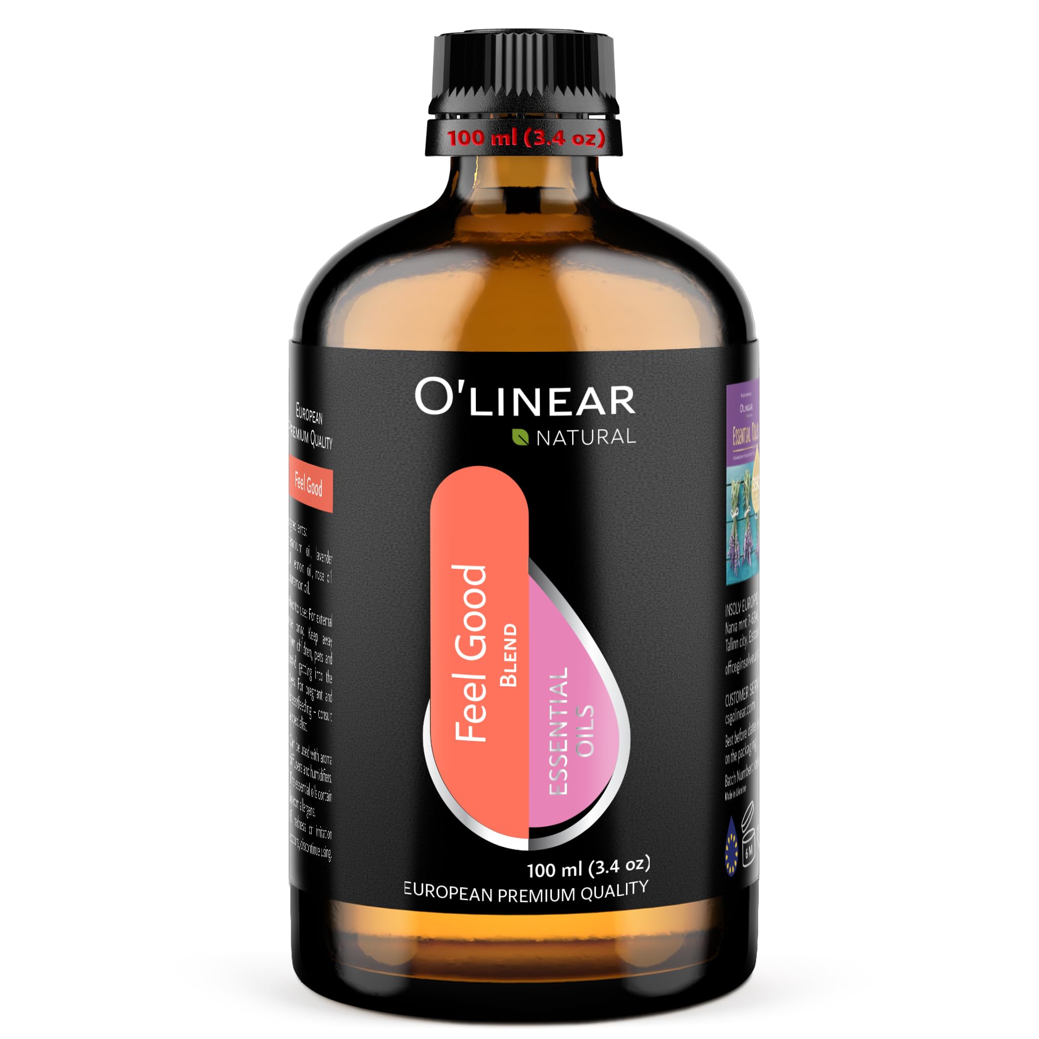 Premium Aromatherapy Essential Oil Feel Good Blend - 3.4 Fl Oz Happy & Relaxing Scent for Diffusers for Home - Relax Essential Oils for Humidifiers with Lavender Rose Lemon Cinnamon Geranium Aroma