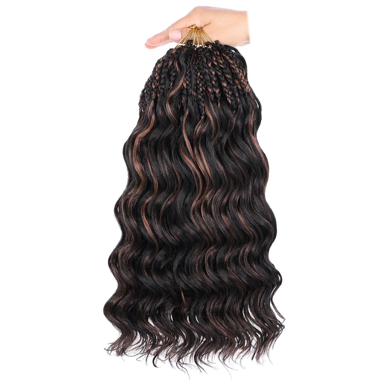 Mscat 14 Inch Pre Looped Ocean Wave Crochet Hair 8 Packs Black Mixed Brown Boho Ocean Braids Pre Twisted Synthetic Deep Wavy Crochet Hair for Women 1BH30#
