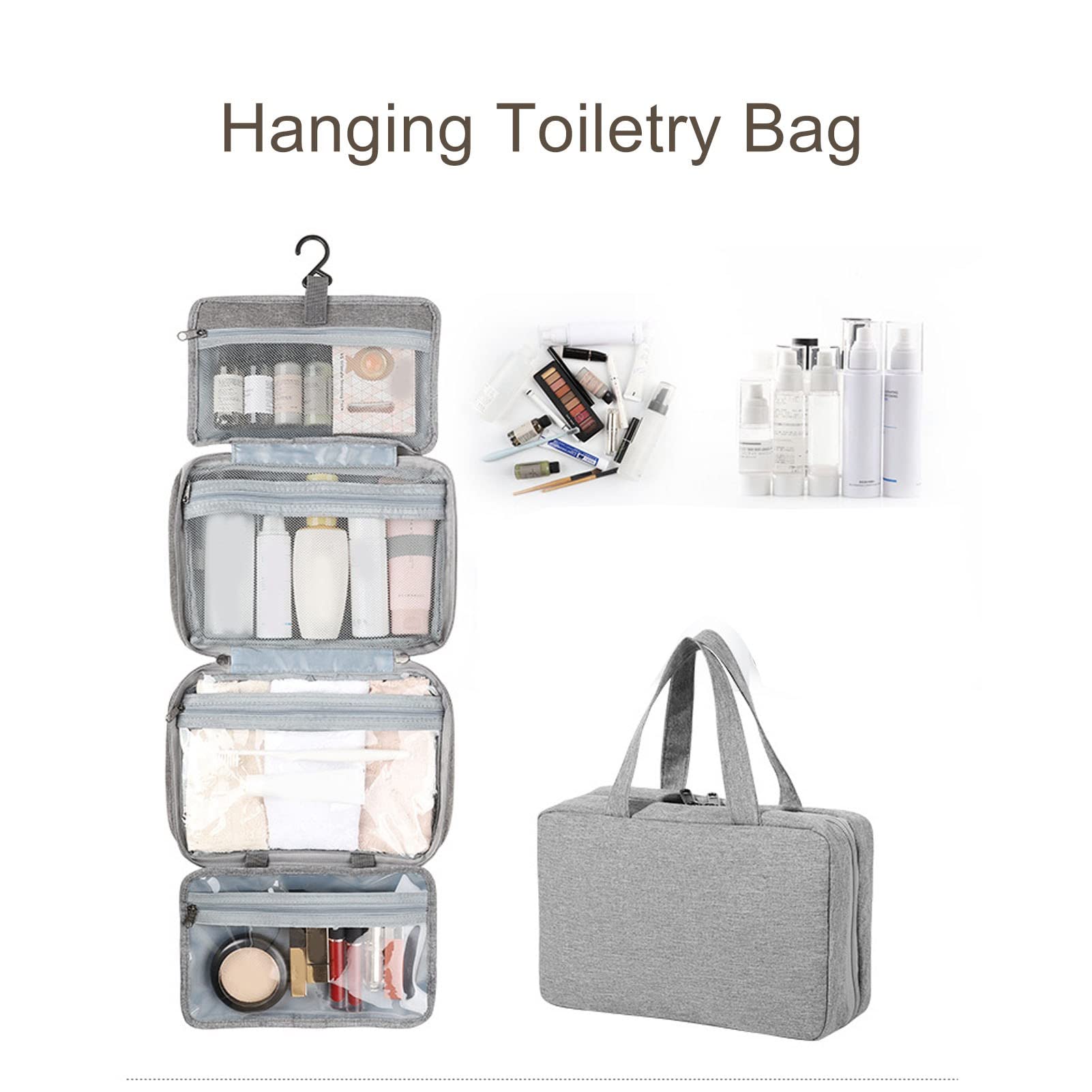 Borsa toilette sospesa di grande capacità 4 scomparti Borsa per cosmetici pieghevole idrorepellente Borsa per trucchi viaggio per viaggi d'affari Campeggio Poliestere