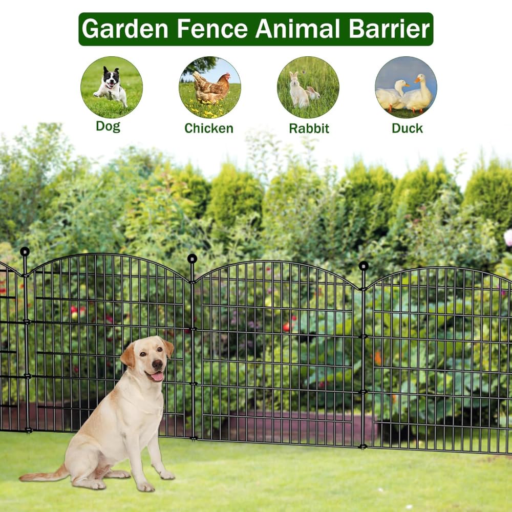 NEWFUN 10-teilige Teichzaun, 73 * 81cm Gartenzaun,Steckzaun Metall,Zaunelemente 11 Befestigungsstäben,Gitterzaun, Freigehege,für Hunde Kaninchen im Freien Patio, Hof