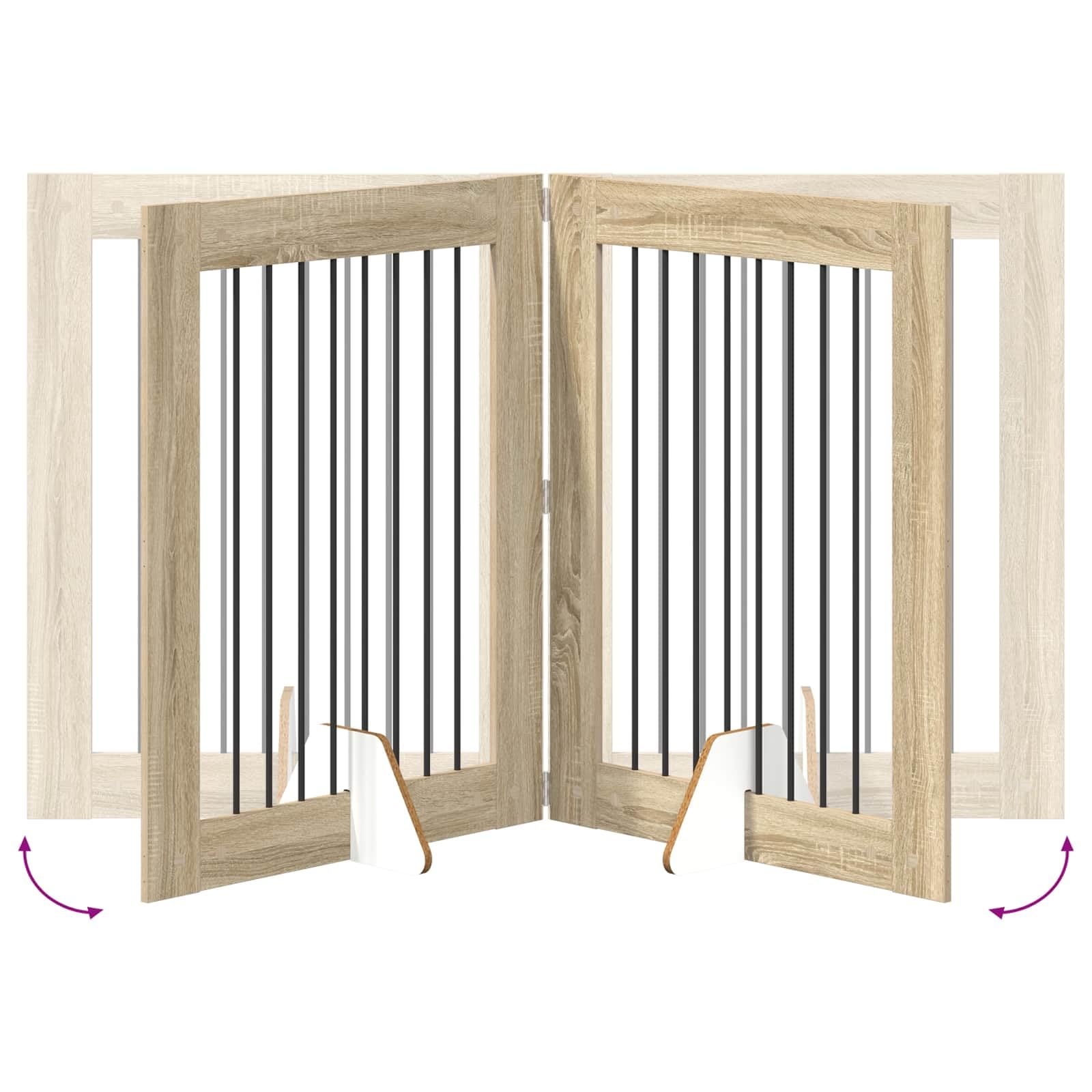 Puerta para perros con soporte, plegable, 2 unidades, roble Sonoma, 80 x 100 cm, metal interior y exterior, protección para perros y cachorros, seguro portátil para casa, apartamento