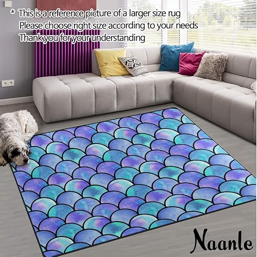 Miniatura 2 de Alfombra antideslizante de acuarela con escamas de sirena arcoíris para sala de estar, comedor, dormitorio, cocina, 5 x 7 pies (58 x 80 pulgadas),