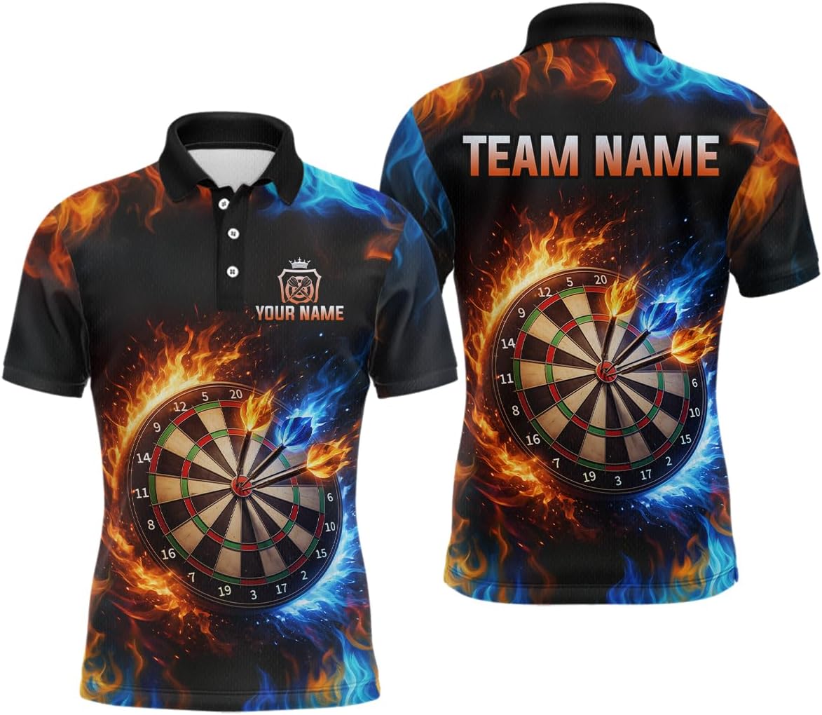 Custom Flaming Dart Shirt for Men Women Dart Shirts Team Dart Jersey Personalized Dartboard Shirt Polo & Quarter-Zip Shirt