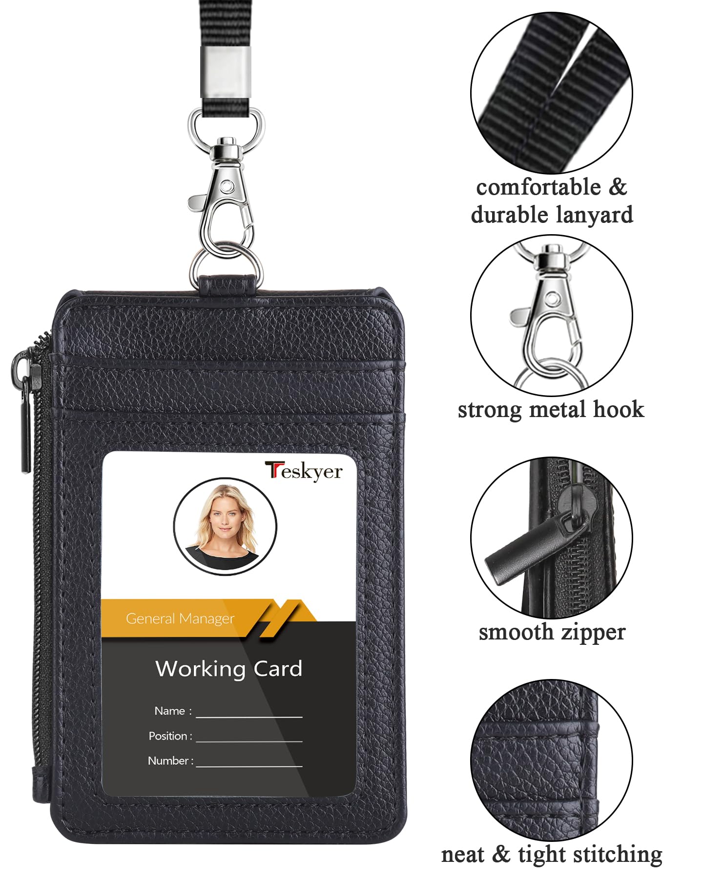 Teskyer Badge Holder with Lanyard, Slim Credit Card Wallets, Card Holder with Zipper Pocket, 1 ID Window, Holds up to 4 Cards - Image 4