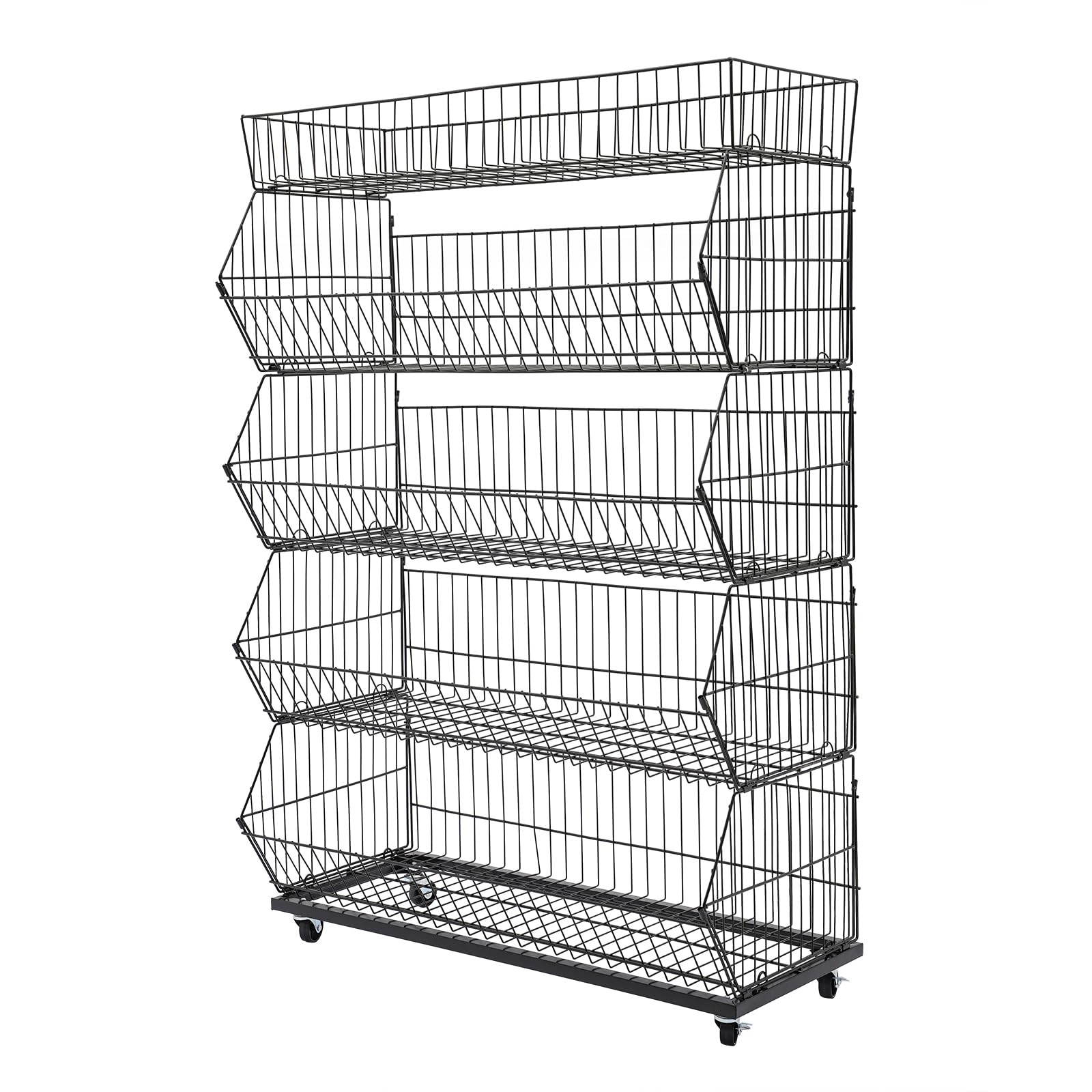 LUOSHALIYA 5-Shelf Retail Display, Wire Shelving with Wheels and Hook Heavy-Duty Metal Snack Display Organizer, Retail Shelf for Supermarket Grocery Store Home Kitchen