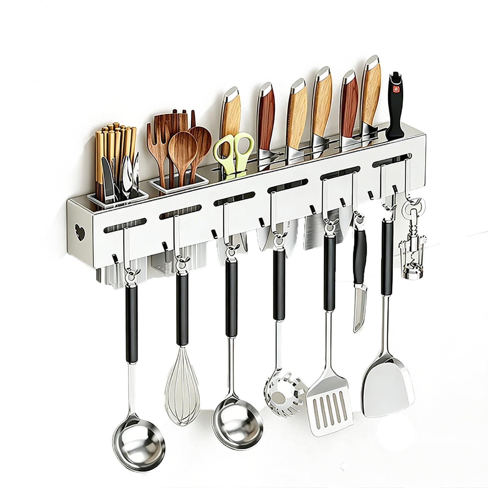 TBATM Kitchen Corner Wall Organizer, Multifunctional Knife Holder Storage Rack for Knives, Chopsticks and Cooking Tools,with Hooks,50cm